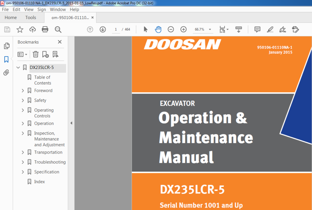 Doosan Dx Lcr Excavator Operation Maintenance Manual