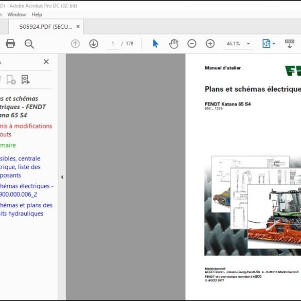 Fendt Katana S Plans Et Sch Mas Lectriques Manuel D Atelier