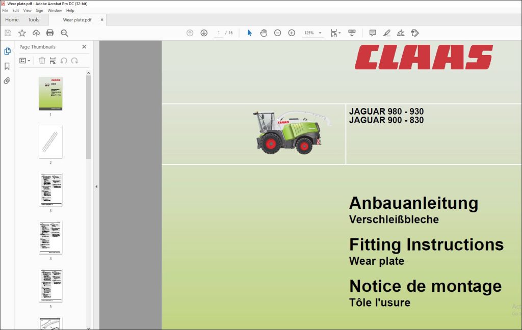 Claas Forage Harvesters Jaguar Printer Fitting