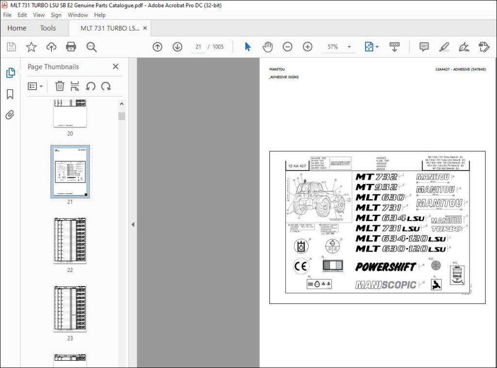 Manitou Mlt Turbo Lsu Sb E Genuine Parts Catalogue Manual