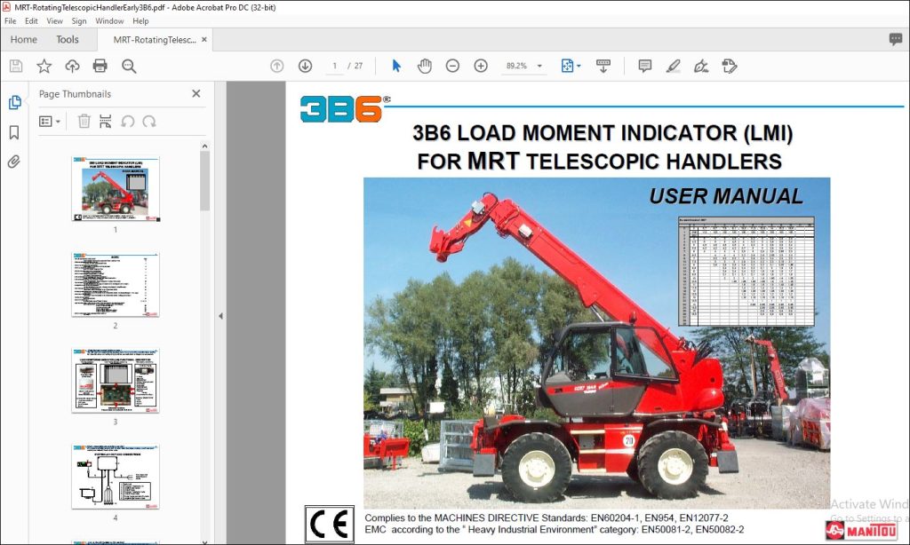 Manitou B Mrt Telescopic Handlers Load Moment Indicator User Manual