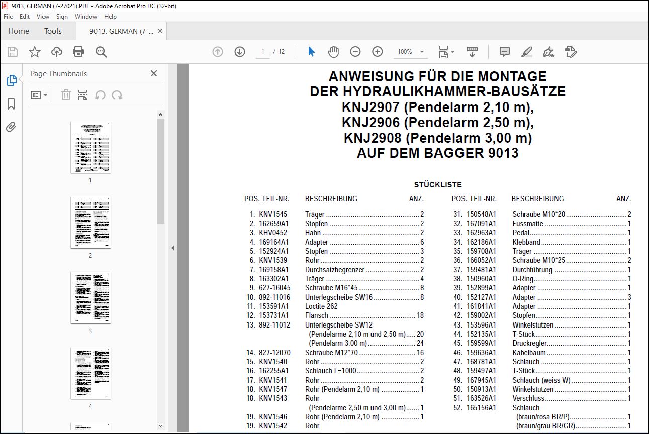 Case ANWEISUNG FÜR MONTAGE DER HYDRAULIKHAMMER BAUSÄTZE KNJ2907