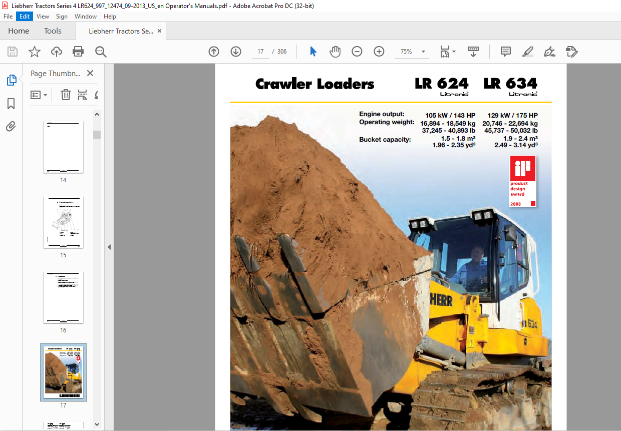 Liebherr Tractor Lr Litronic Crawler Loader Operating Manual Sn