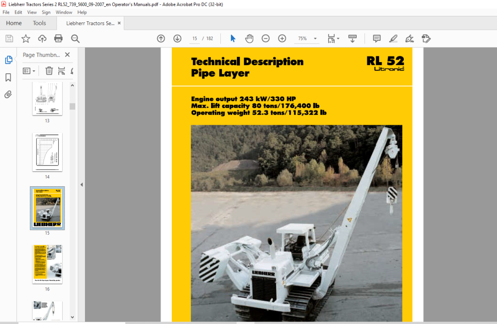 Liebherr Tractor Rl Litronic Crawler Dozer Operating Manual Sn