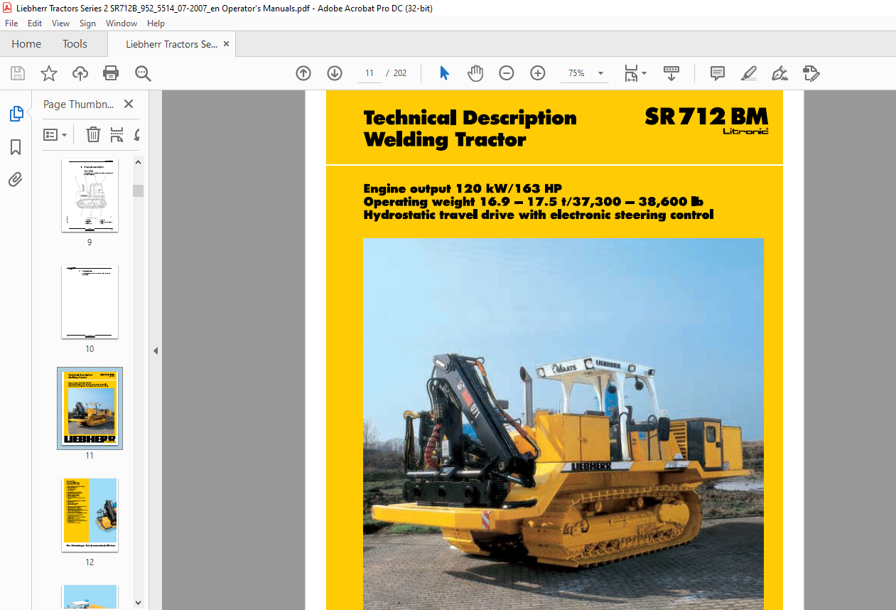 Liebherr Tractor Sr B Litronic Crawler Dozer Operating Manual Sn