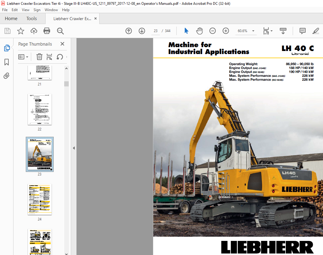 Liebherr Lh C Litronic Usa Can Machine For Industrial