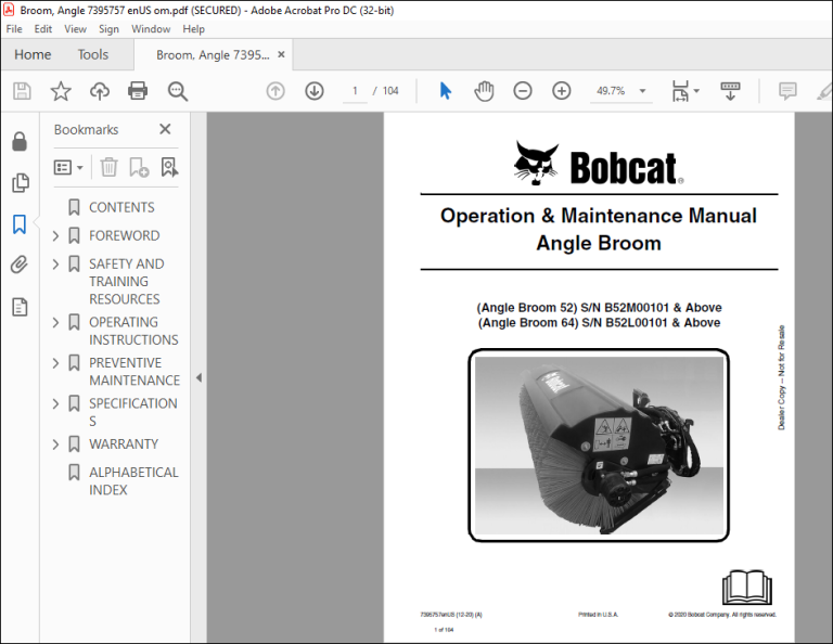 Bobcat Angle Broom Angle Broom Operation Maintenance Manual