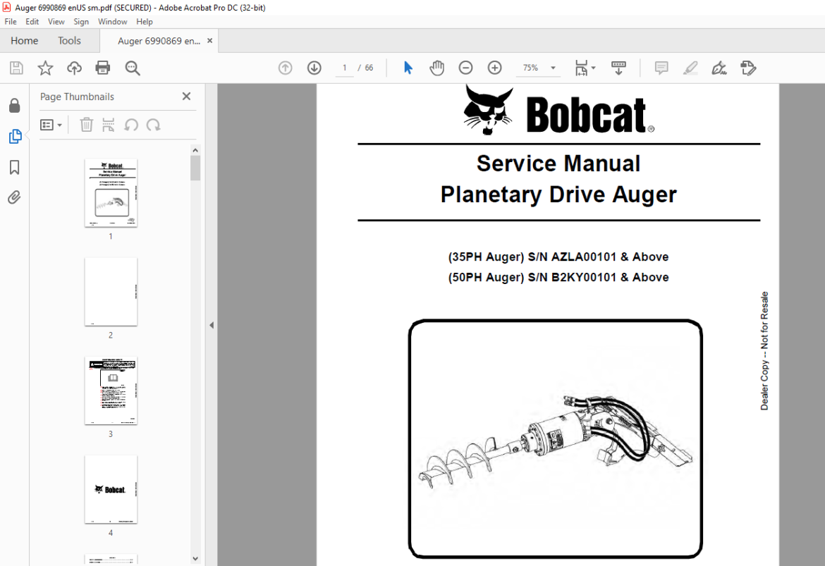 Bobcat Planetary Drive Auger Ph Auger Ph Auger Service Manual Pdf