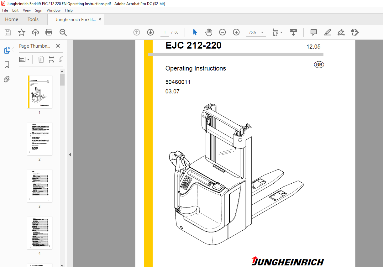 Jungheinrich Forklift Ejc Operating Instructions Manual