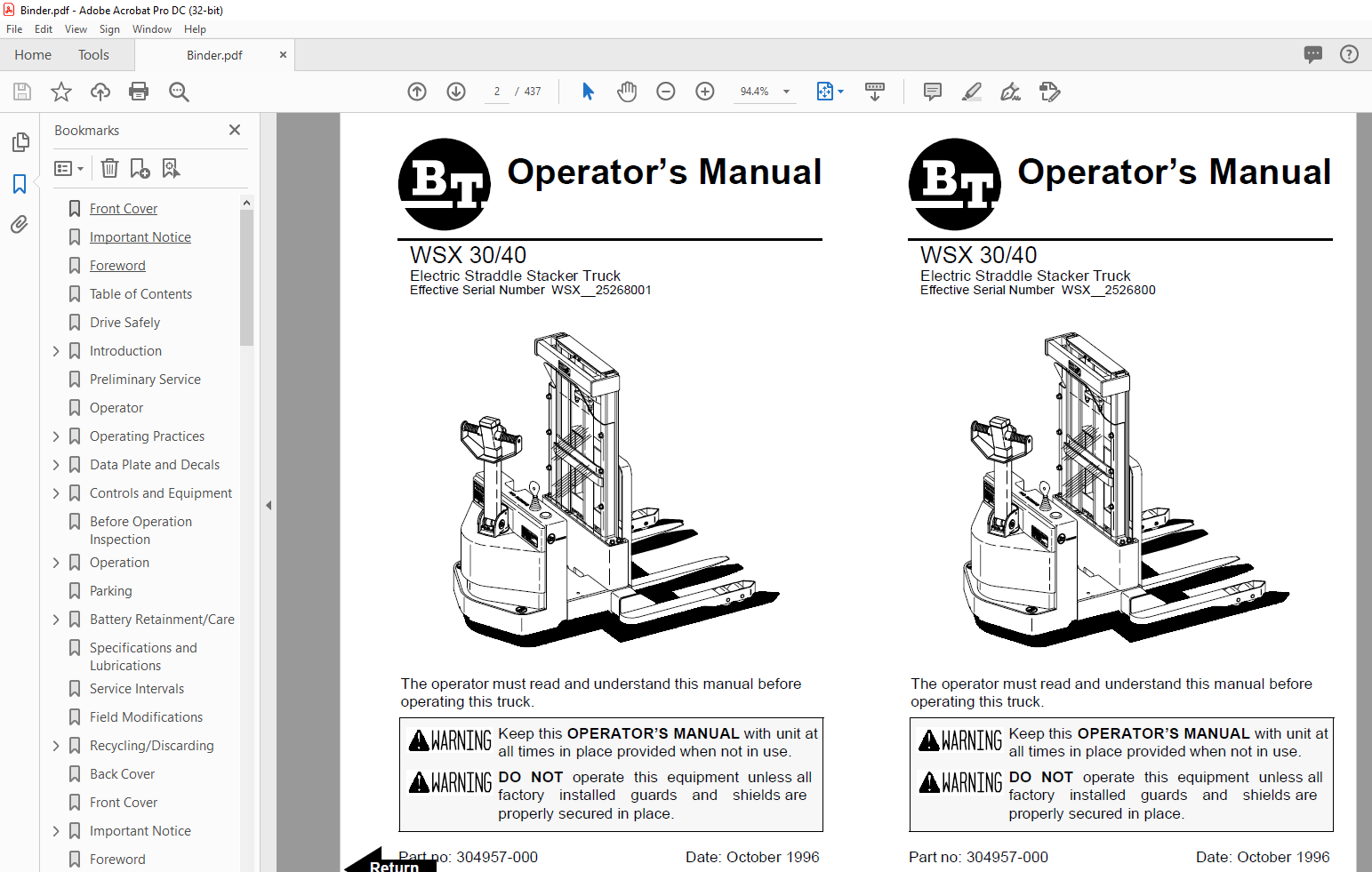 Bt Prime Mover Wsx Electric Straddle Stacker Truck Operators