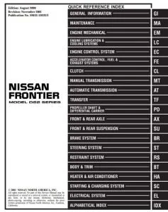 2001 NISSAN FRONTIER MODEL D22 SERIES SERVICE / WORKSHOP REPAIR MANUAL- #PDF DOWNLOAD#