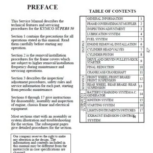 Kymco Super 8 50 Scooter Service Repair Workshop Manual