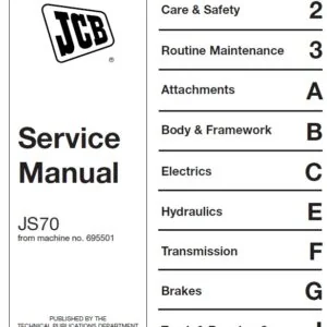 Jcb Js70 Tracked Excavator Workshop Service Repair Manual from machine no. 695501