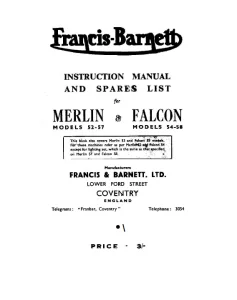 Francis Barnet - Merlin model 52 to 57 and Falcon 54 to 58 MOTORCYCLE Instruction manual & Spares list manual - Download !