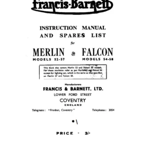 Francis Barnet - Merlin model 52 to 57 and Falcon 54 to 58 MOTORCYCLE Instruction manual & Spares list manual - Download !