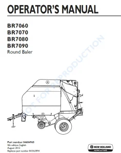 New Holland Br7060 Br7070 Br7080 Br7090 Round Baler Operators Manual