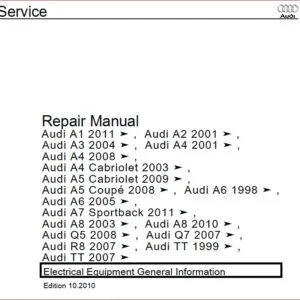 Audi A5 Coupe  Electrical Full Service Repair Manual 2008 - PDF DOWNLOAD