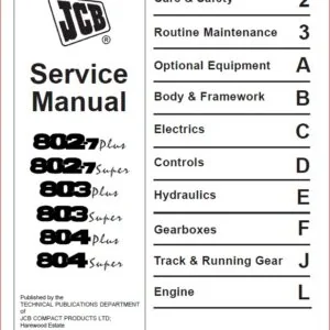 Jcb Service 802 7 803 804 Super Plus Mini Excavator Repair Service Manual Instant - PDF DOWNLOAD!!!