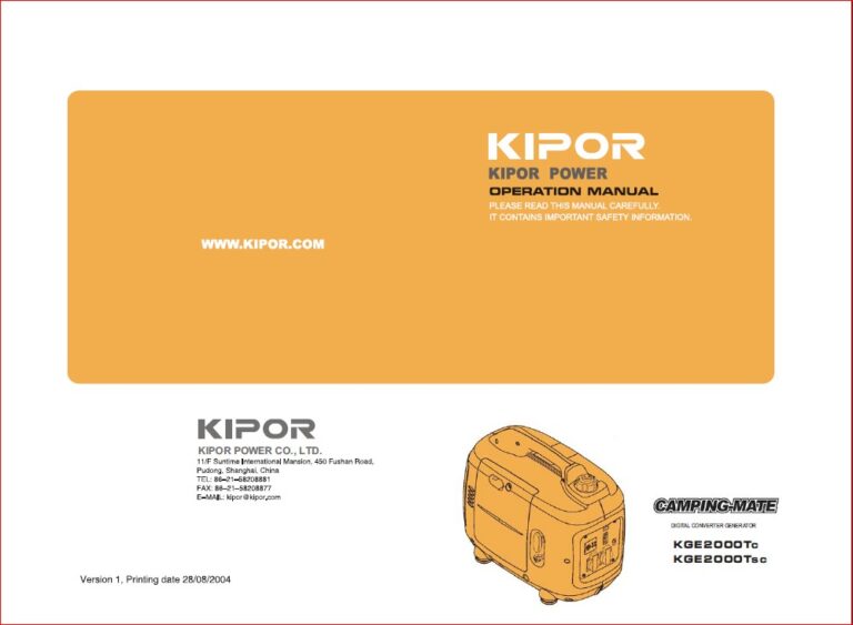 kipor generator manuals