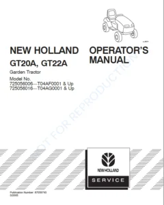 New Holland Gt20a Gt22a Garden Tractor Operators Manual - PDF DOWNLOAD
