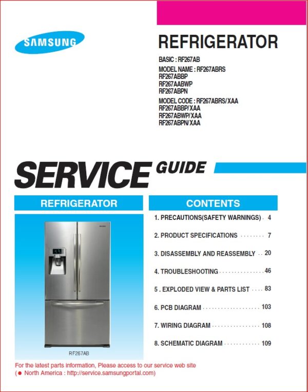Samsung Rf 267 ab Refrigerator Service Manual - PDF DOWNLOAD ...