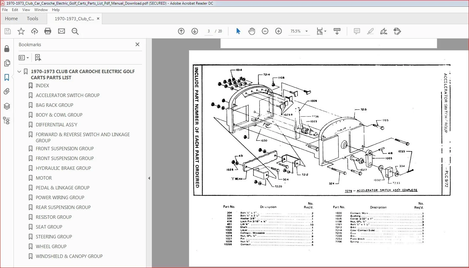 1970-1973 Club Car Caroche Electric Golf Carts Parts List Manual - PDF DOWNLOAD - Image 2