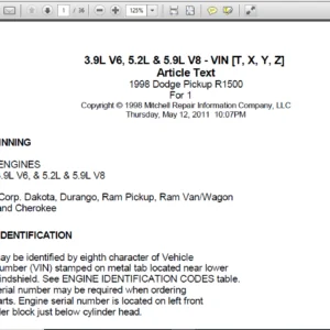 1998 Dodge Pickup Truck R1500 Service Repair Manual 98 - PDF DOWNLOAD