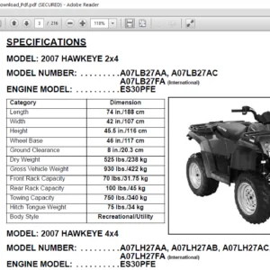 2007 Polaris Hawkeye 2x4 4x4 Atv Repair Manual - PDF DOWNLOAD