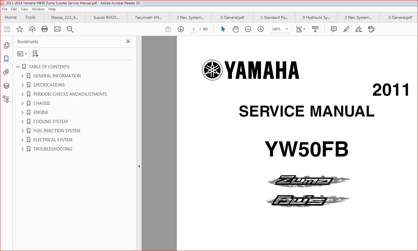 2011-2014 Yamaha Zuma 50 Yw50 Yw50f Service Manual Repair Manuals