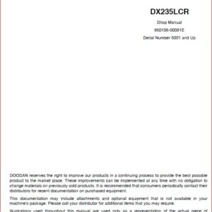 Deawoo Doosan Dx235lcr Track Excavator Service Repair Workshop Manual Download