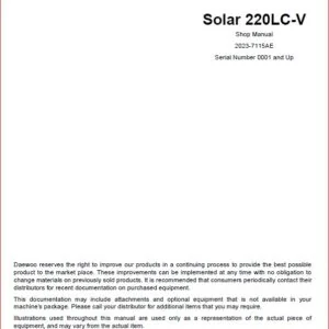 Doosan Daewoo Solar 220lc v Excavator Workshop Service Repair Shop Manual - pdf download