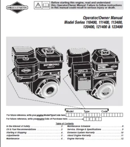 Intek Series Engine Operating Manual  - PDF DOWNLOAD