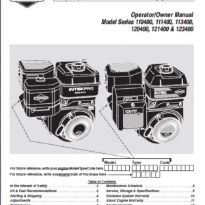 Intek Series Engine Operating Manual  - PDF DOWNLOAD