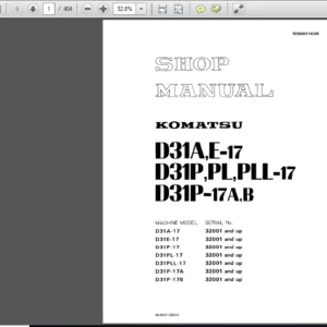 Komatsu D31a-17 D31e-17 D31p-17 D31pl-17 D31pll-17 D31p-17a D31p-17b Dozer Bulldozer Service Repair Workshop Manual Download Sn 16001 And Up