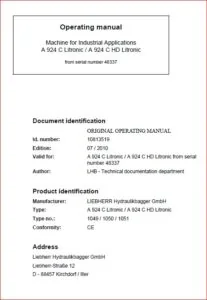 Liebherr A924c Litronic A924c hd Litronic Hydraulic Excavator Operation Maintenance Manual Download