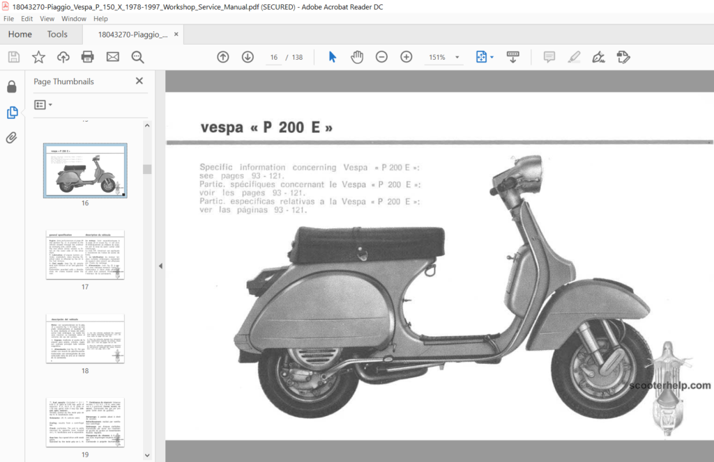 Piaggio Vespa P125X P150X P200E 1978-1997 Workshop Service Manual - PDF ...