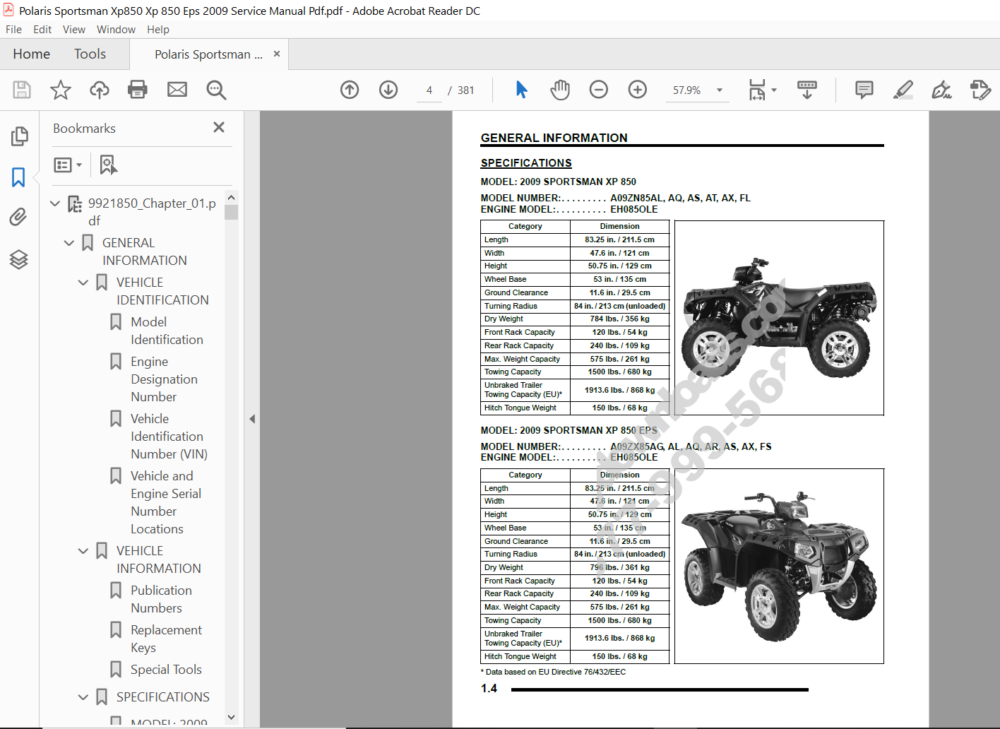 Polaris Sportsman Xp850 Xp 850 Eps 2009 Service Manual Pdf - download