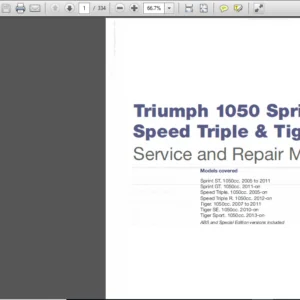 Triumph Tiger SE 1050cc Motorcycle ABS & Special Editions Included Shop Manual - PDF DOWNLOAD