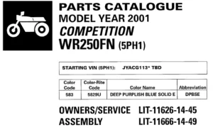 Yamaha Wr250f Parts Manual Catalog Download 2001 - PDF