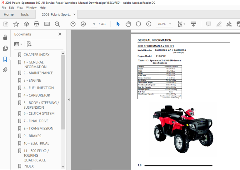 2008 Polaris Sportsman 500 All Service Repair Workshop Manual - PDF ...