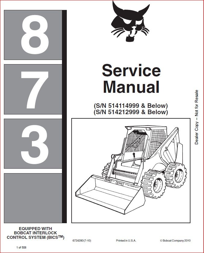 BOBCAT 873 LOADER SERVICE REPAIR WORKSHOP MANUAL DOWNLOAD