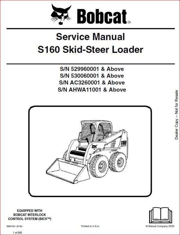 BOBCAT S160 SKID-STEER LOADER SERVICE REPAIR WORKSHOP MANUAL - PDF