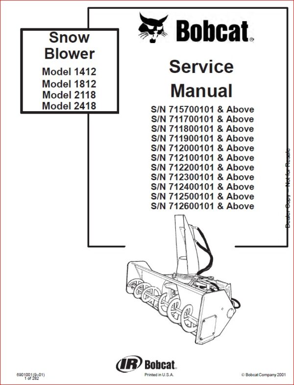 BOBCAT SNOW BLOWER SERVICE REPAIR WORKSHOP MANUAL - PDF DOWNLOAD ...