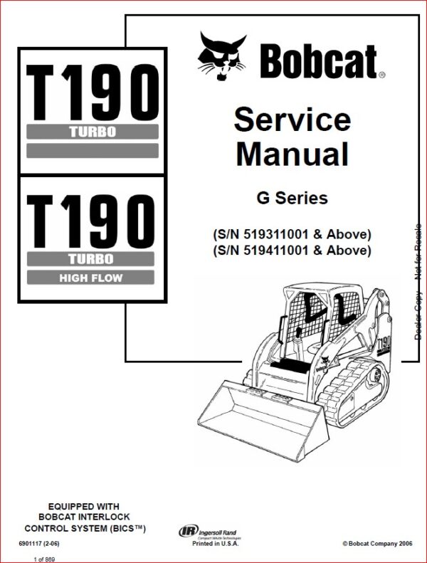 BOBCAT T190 LOADER SERVICE REPAIR WORKSHOP MANUAL - PDF DOWNLOAD