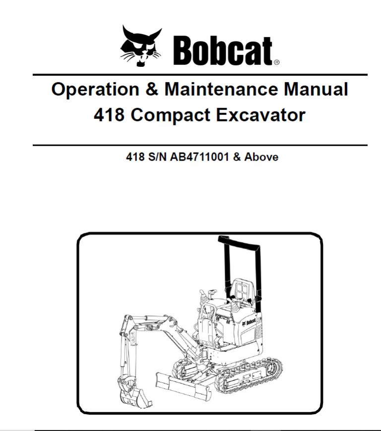 Bobcat 418 Compact Excavator Operation & Maintenance Manual - PDF ...