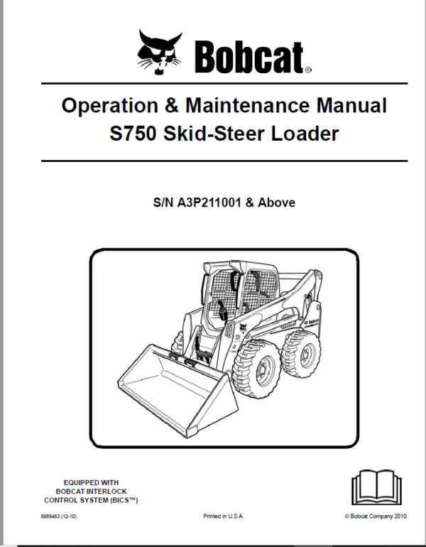 Bobcat S750 Skid Steer Loader Operation & Maintenance Manual - PDF