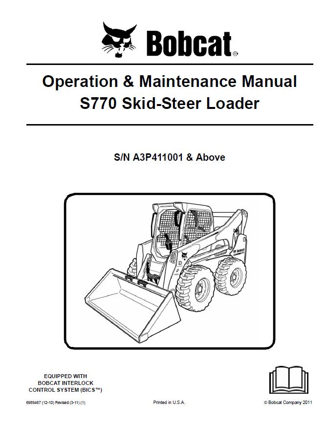 Bobcat S770 Skid Steer Loader Operation & Maintenance Manual - PDF