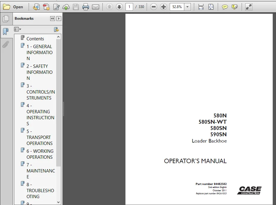 CASE 580N 580SN WT 5805N 590SN Loader Backhoe Operator's Manual - PDF Download - Image 2