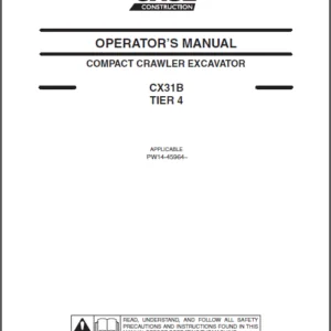 Case Cx31 Tier 4 Compact Crawler Excavator Operator's Manual - PDF Download