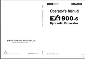 Hitachi Ex1900-6 Excavator Operators Manual PDF DOWNLOAD